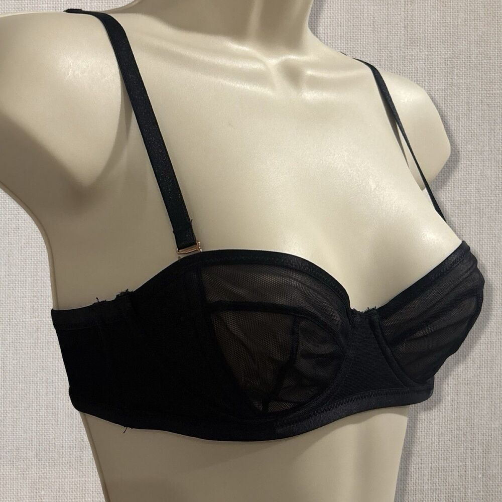 Savage X Fenty Mesh Strapless Bra Black Caviar 34A Unlined Underwire Sheer